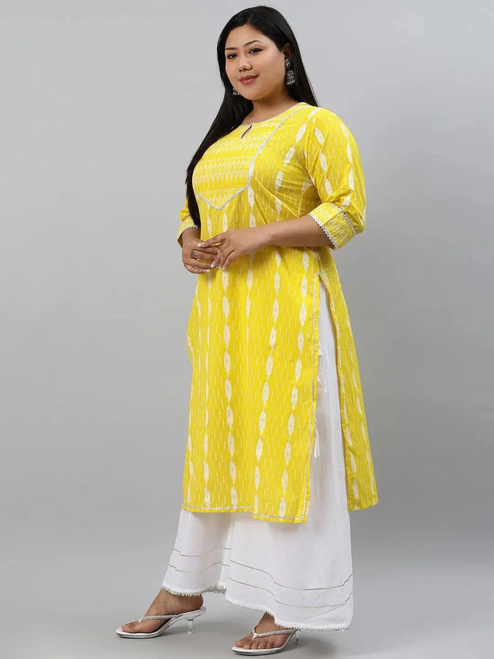 Plus Size Yellow Abstract Cotton Kurta - Libas