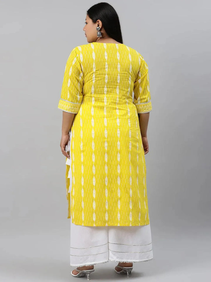 Plus Size Yellow Abstract Cotton Kurta - Libas