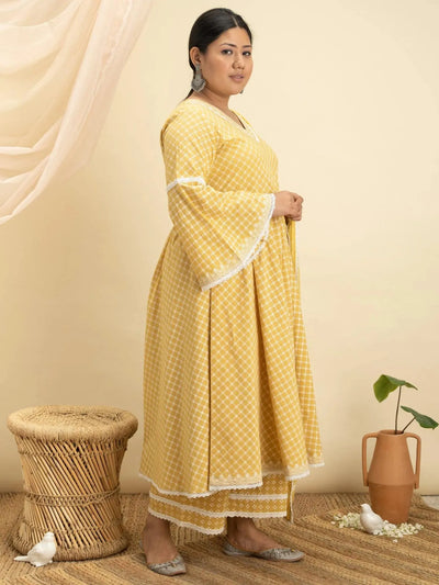 Plus Size Yellow Printed Cotton Suit Set - Libas