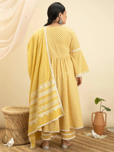 Plus Size Yellow Printed Cotton Suit Set - Libas