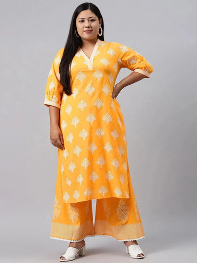 plus size yellow printed cotton kurta libas 1