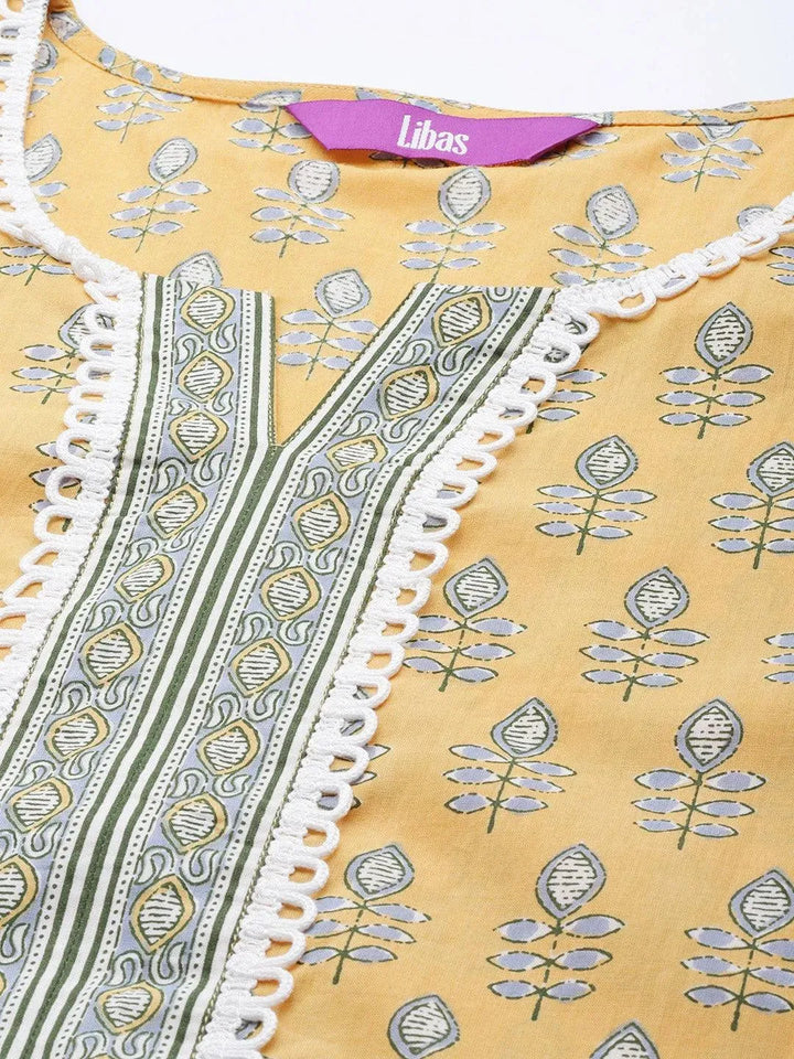 Plus Size Yellow Printed Cotton Kurta - Libas