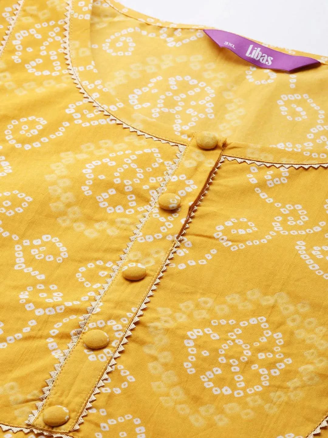 Plus Size Yellow Printed Cotton Straight Kurta - Libas 