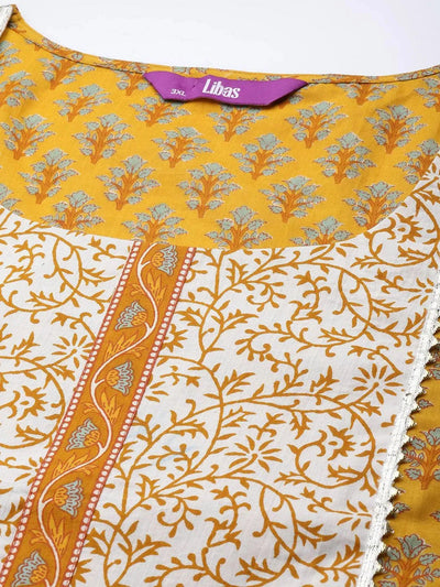 Plus Size Yellow Printed Cotton Suit Set - Libas