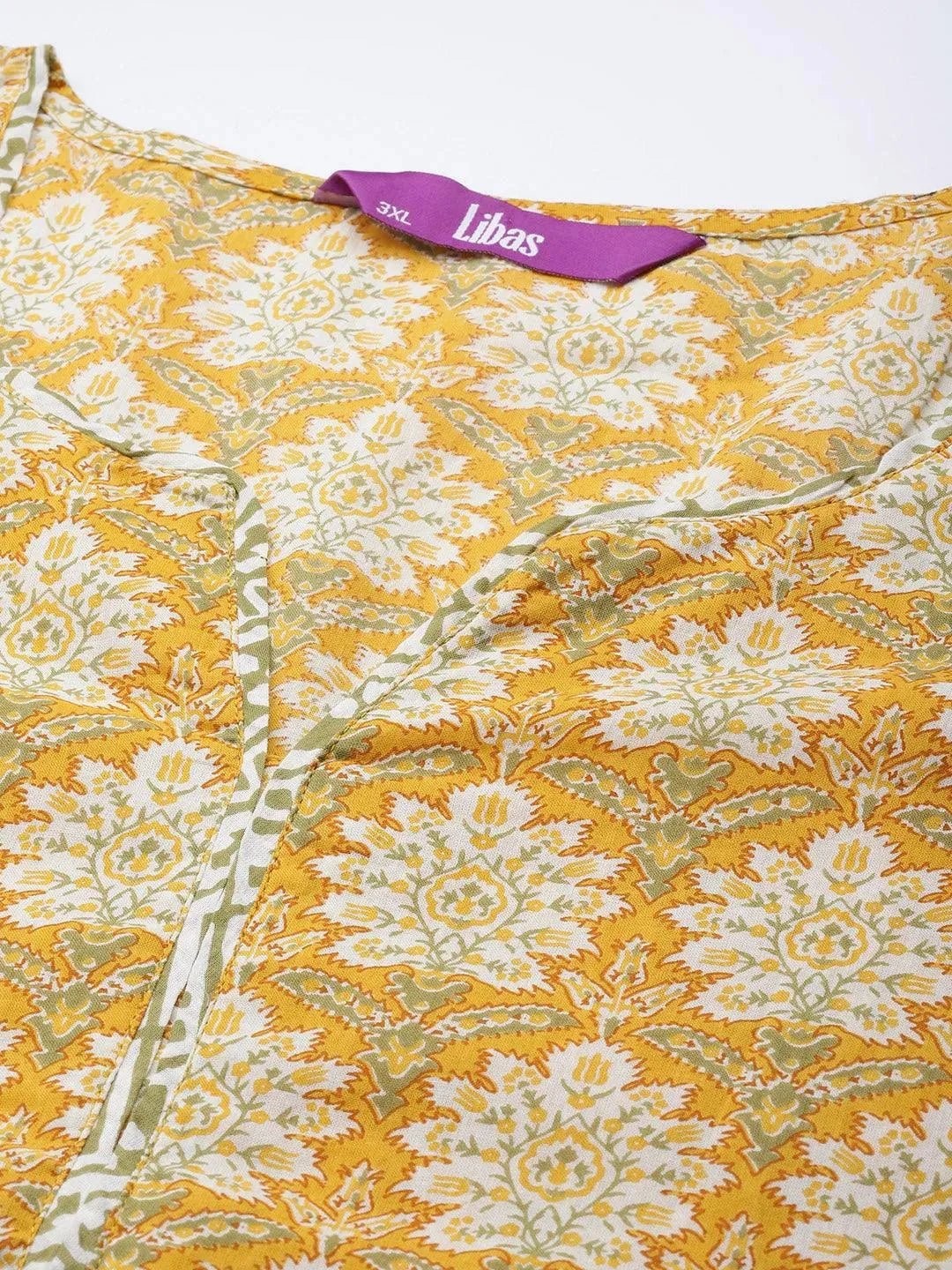 Plus Size Yellow Printed Cotton Suit Set - Libas 