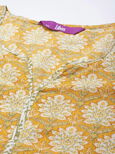 Plus Size Yellow Printed Cotton Suit Set - Libas