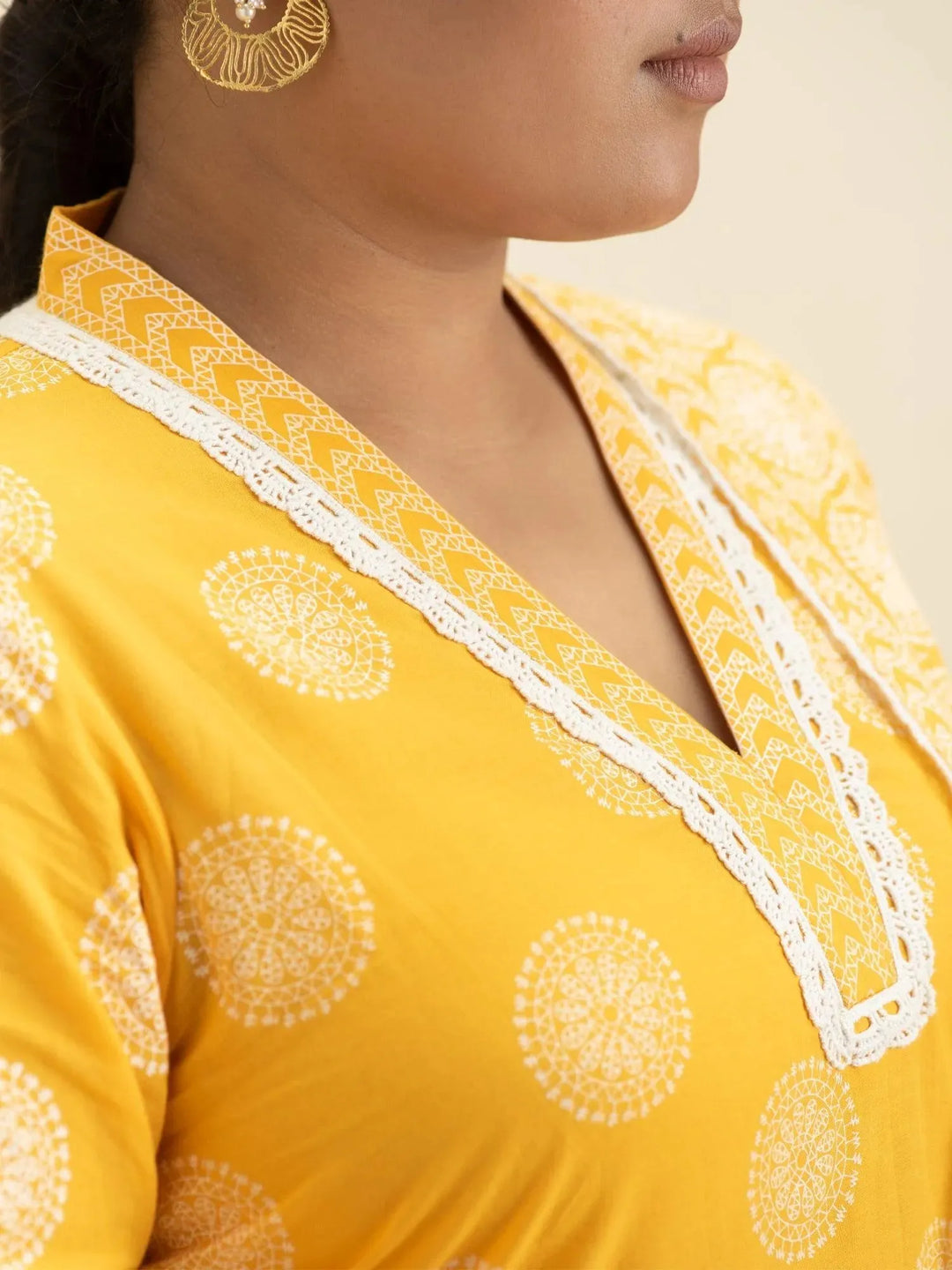 Plus Size Yellow Printed Cotton Suit Set - Libas