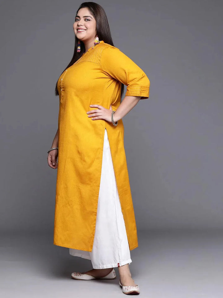 Plus Size Yellow Solid Cotton Kurta - Libas