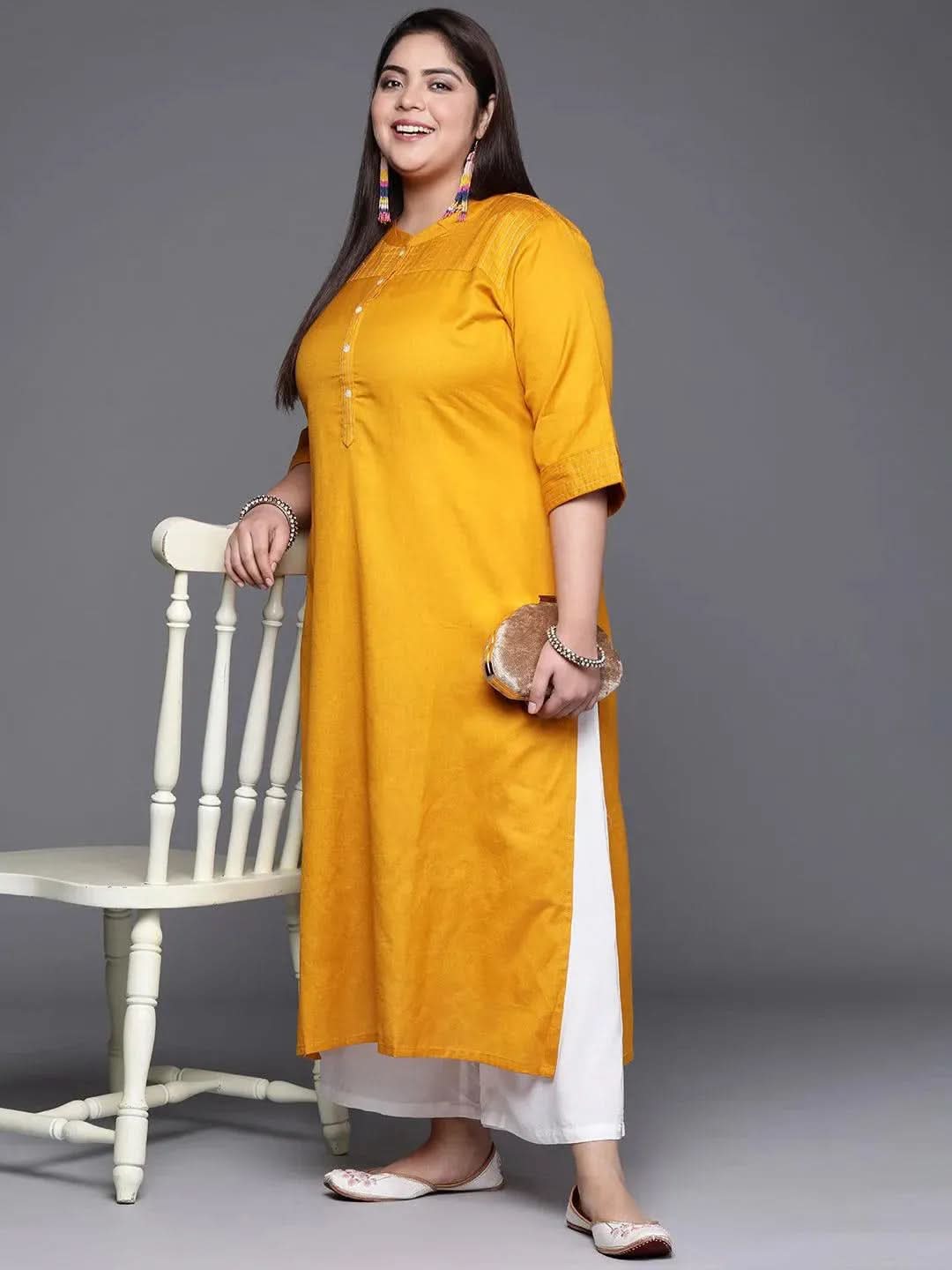 

Buy Plus Size Yellow Solid Cotton Kurta - 11086-3XL | Libas Ethnic Wear Online