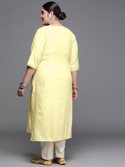 Plus Size Yellow Yoke Design Cotton Silk Kurta - Libas