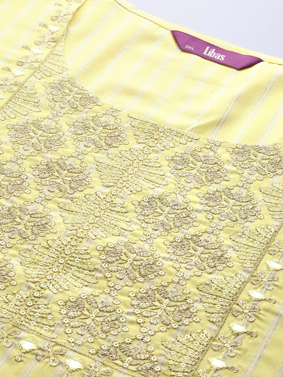Plus Size Yellow Yoke Design Cotton Silk Kurta