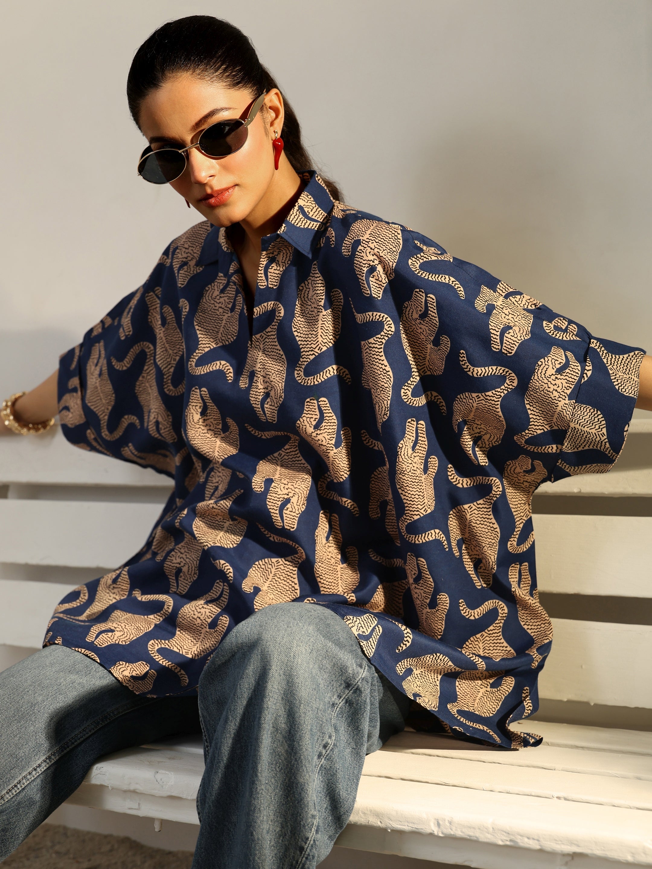 libas Power Move Blue Quirky Printed Cotton Blend Shirt-picture-65