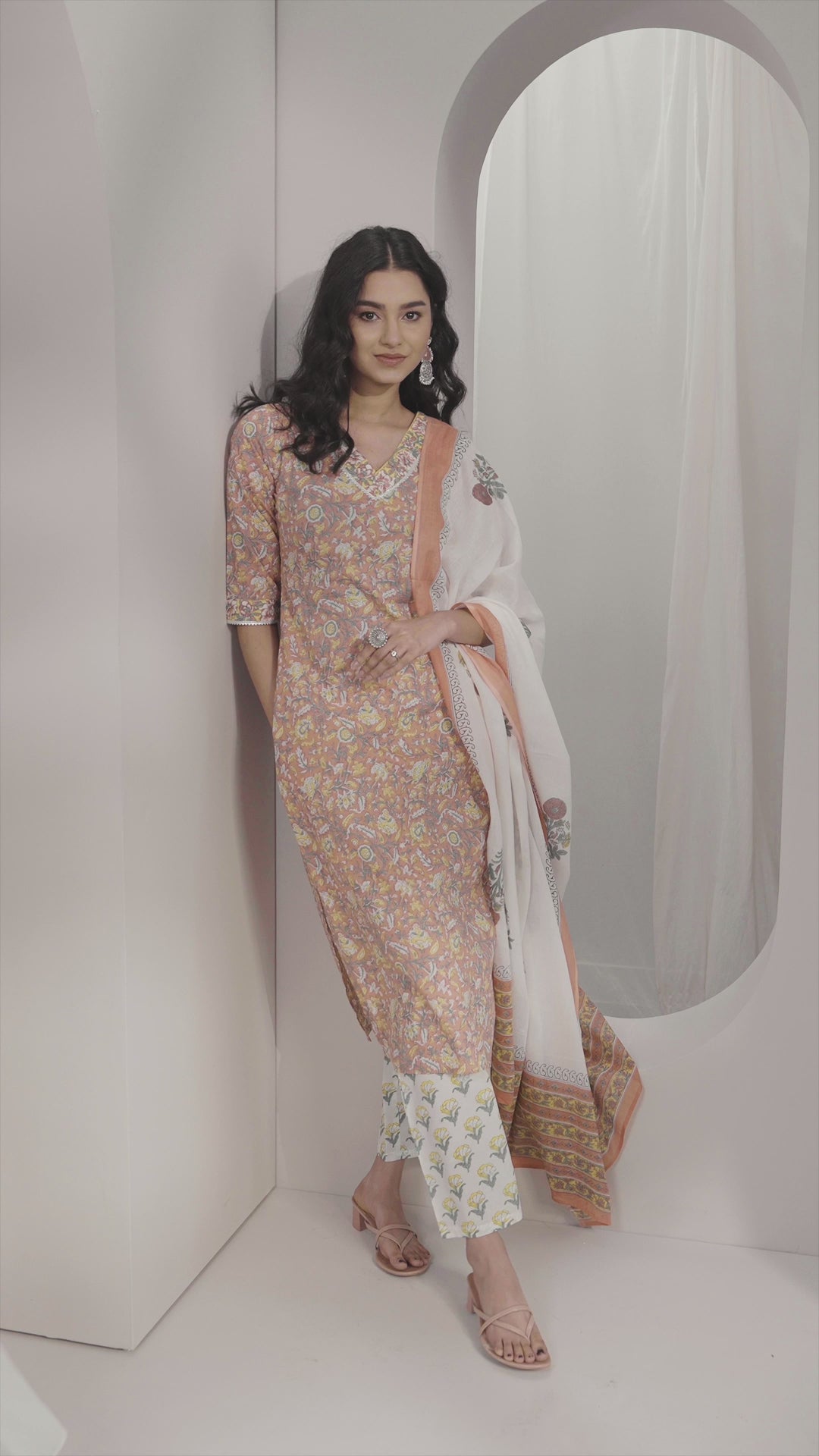  Coral Printed Cotton Straight Suit Set With Dupatta 