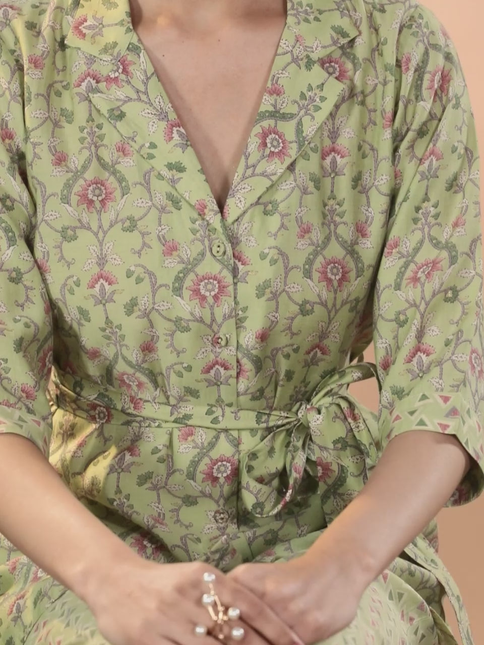  Green Printed Silk Blend Shirt With Palazzos 