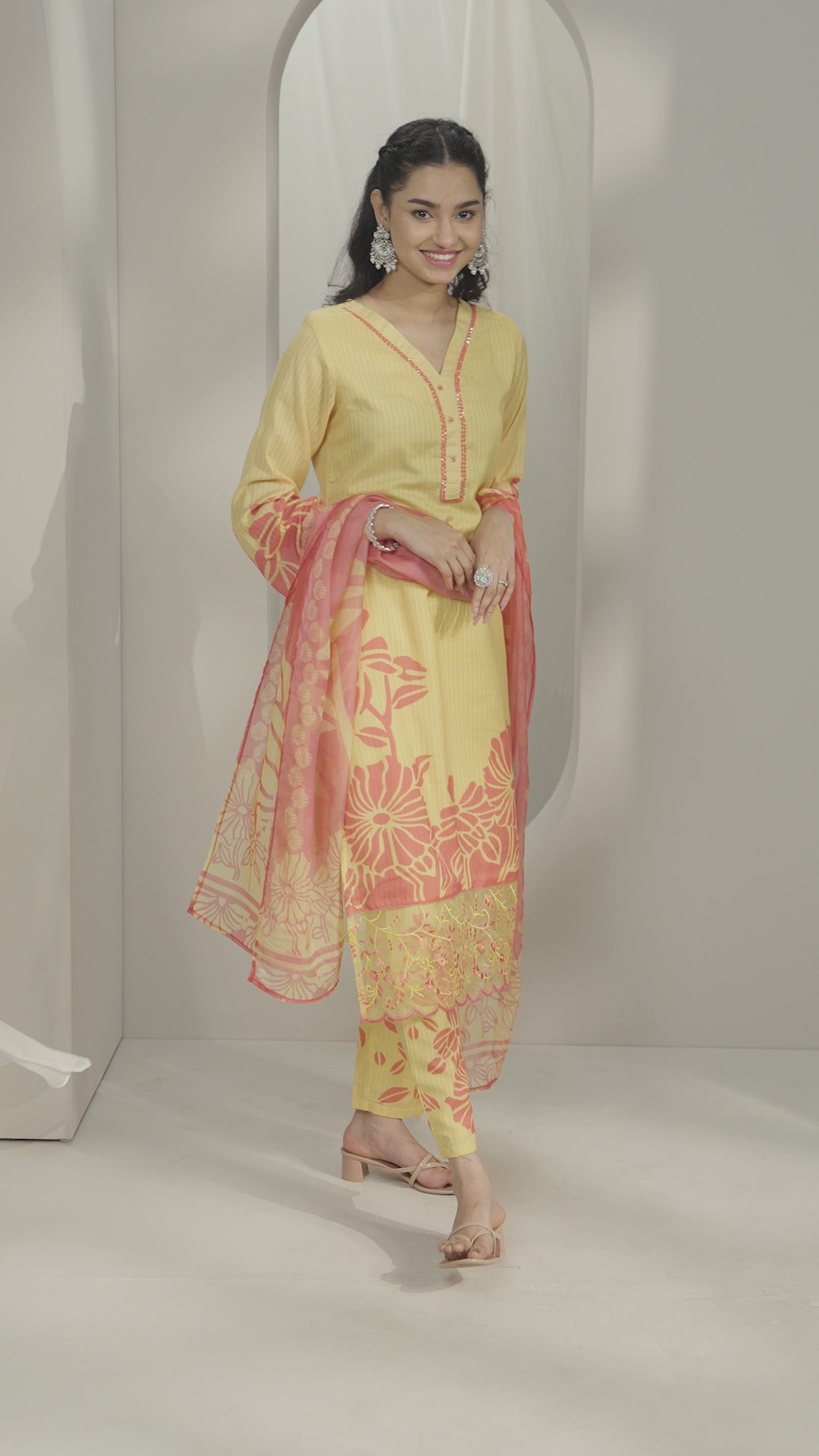  Yellow Printed Cotton Straight Suit Set With Dupatta 