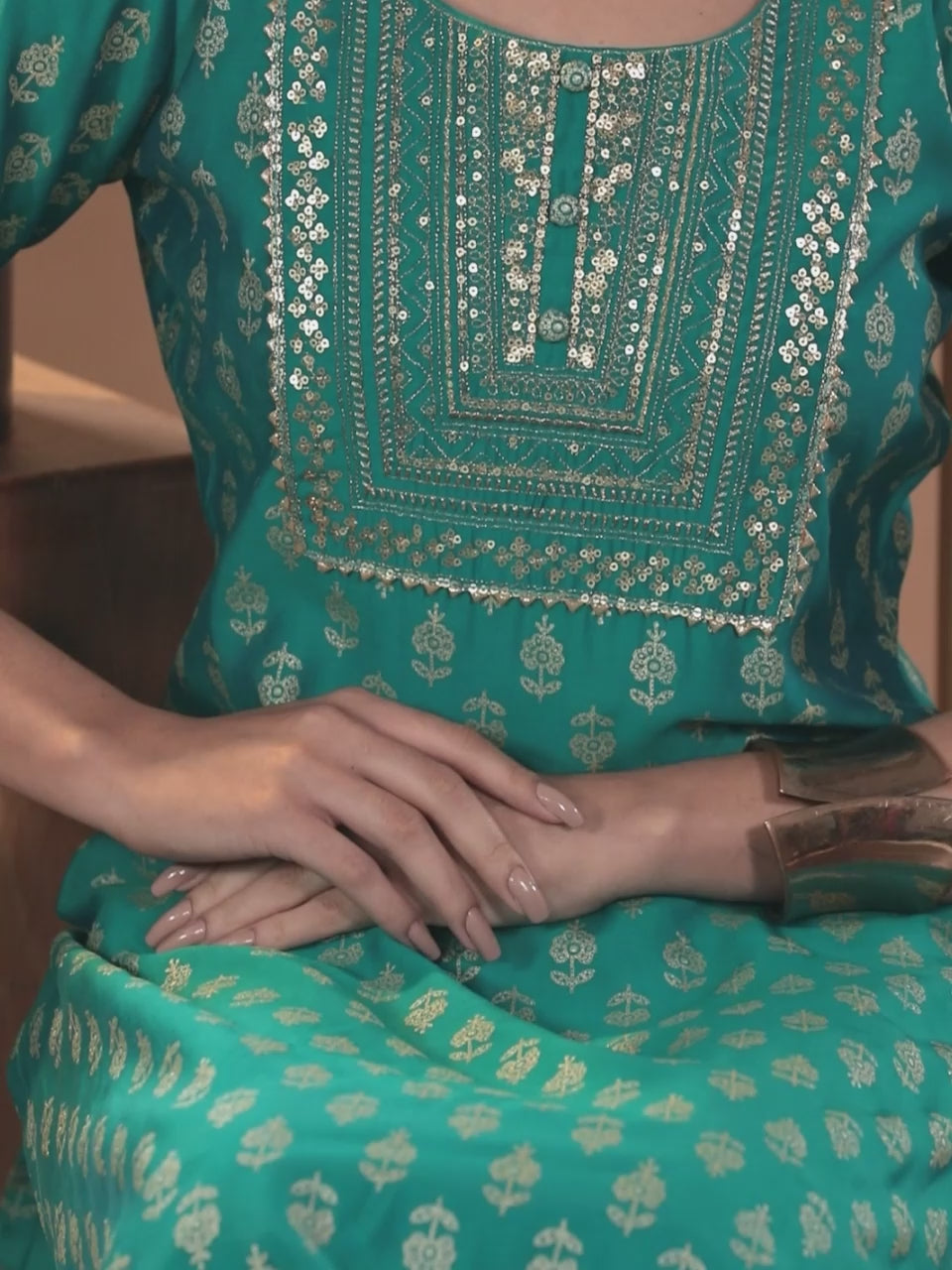  Blue Printed Silk Blend Straight Kurta With Trousers & Dupatta 