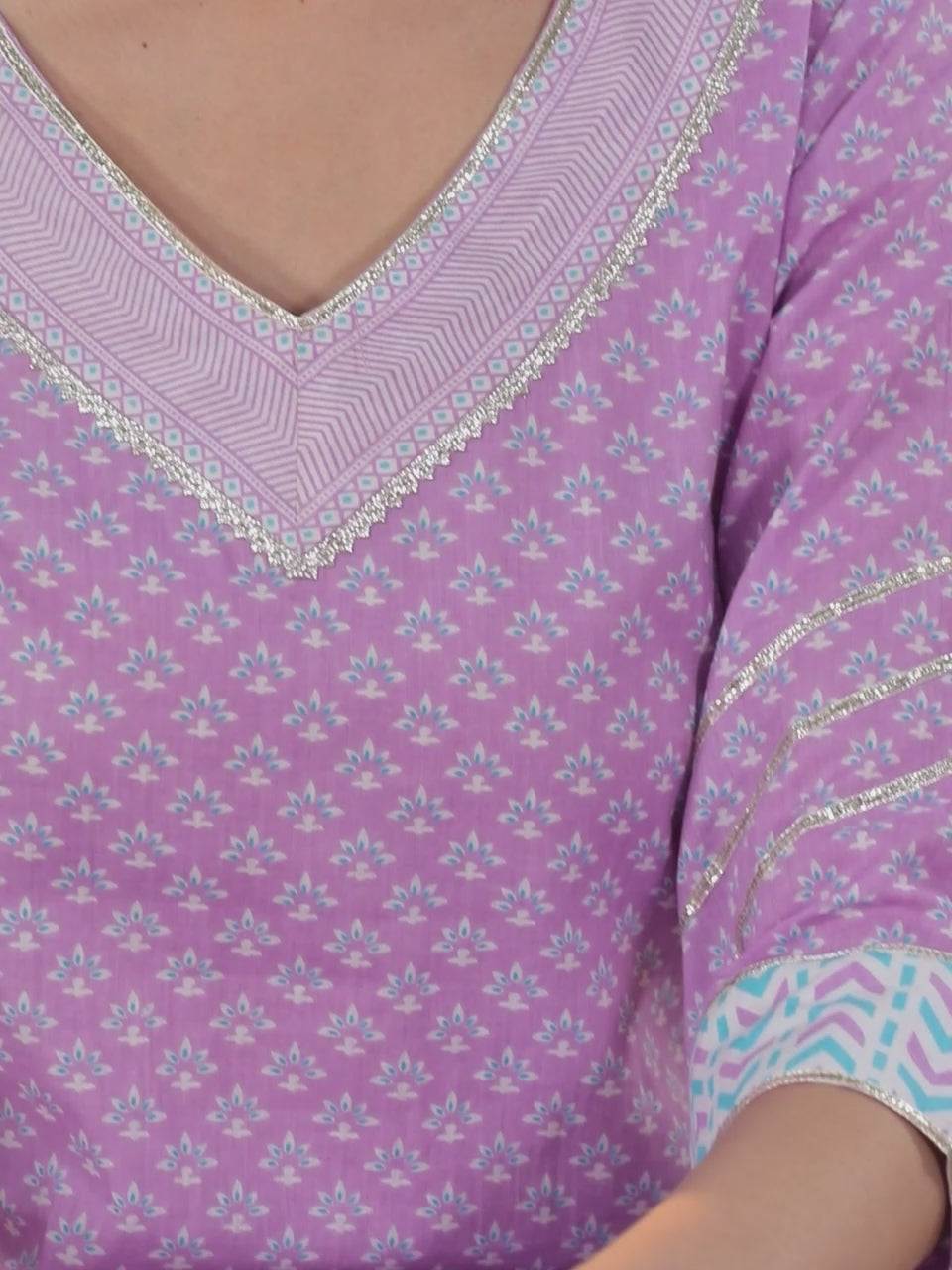  Lavender Printed Cotton Straight Kurta With Salwar & Dupatta 