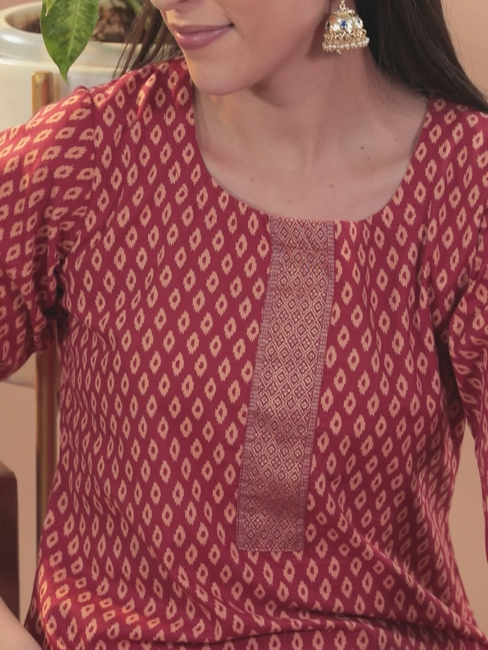  Maroon Printed Cotton Straight Suit With Dupatta 