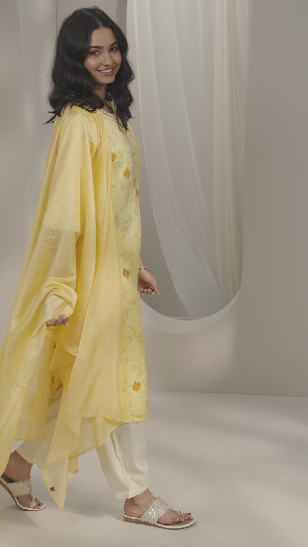  Yellow Printed Cotton Blend Straight Suit Set With Dupatta 