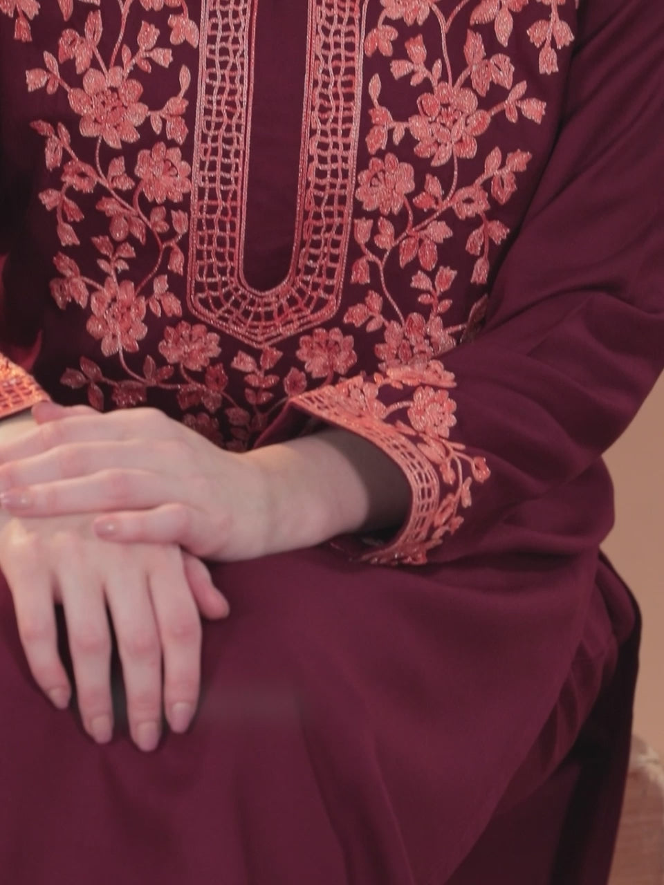  Maroon Yoke Design Wool Blend Straight Kurta Set 