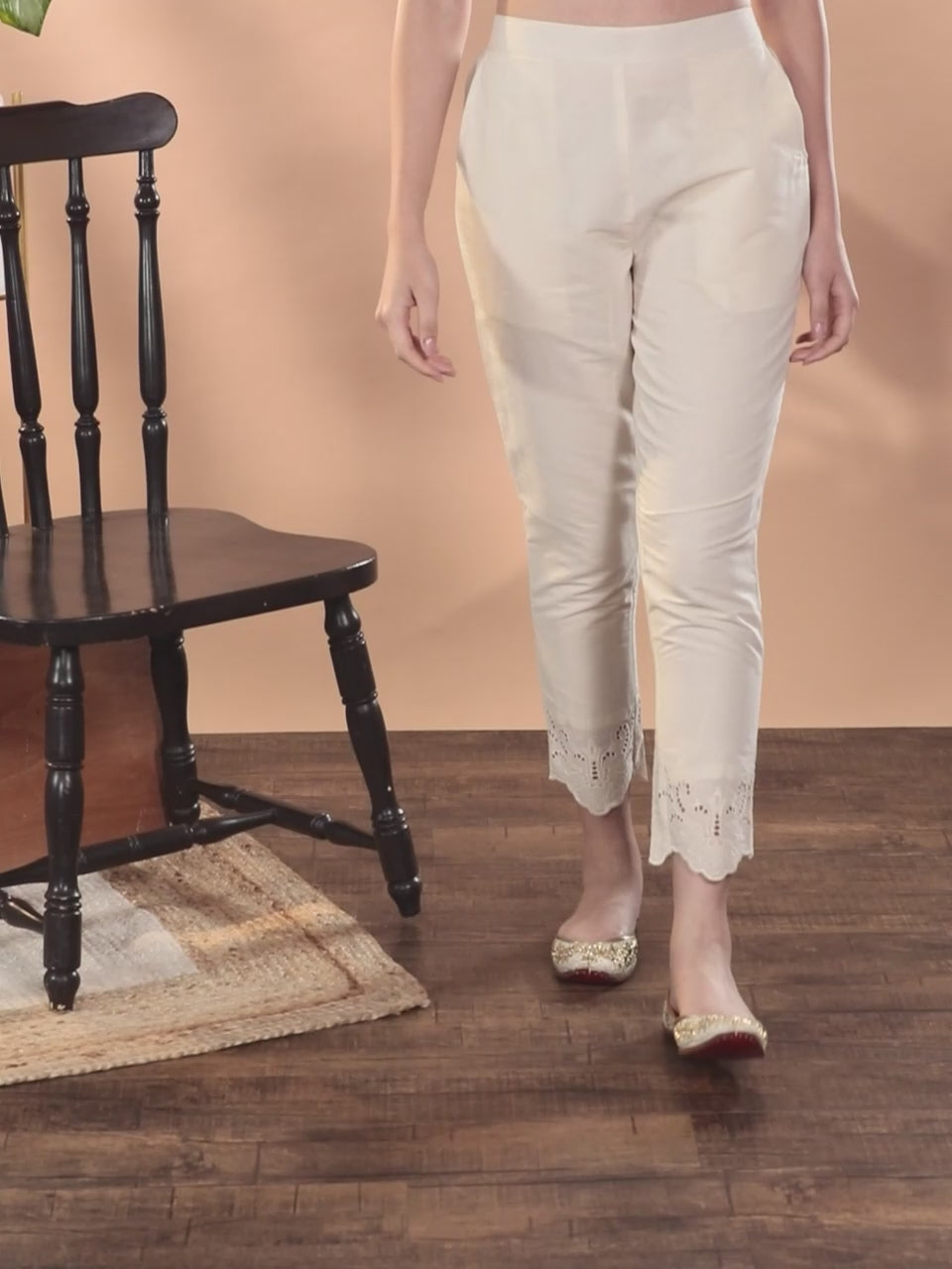  Off White Schiffli Cotton Trousers 