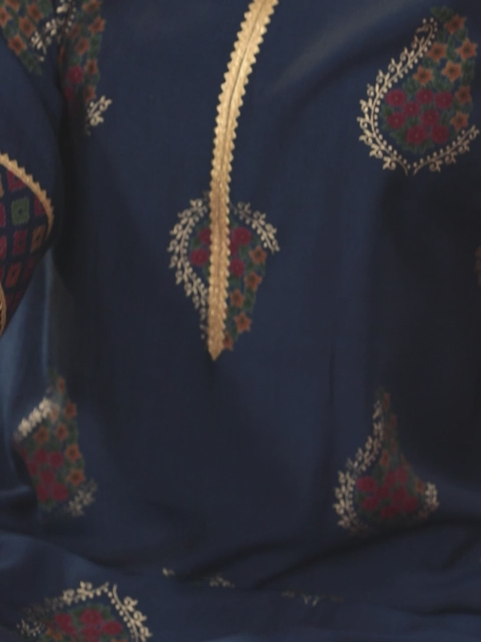  Blue Printed Silk Blend Straight Suit With Dupatta 