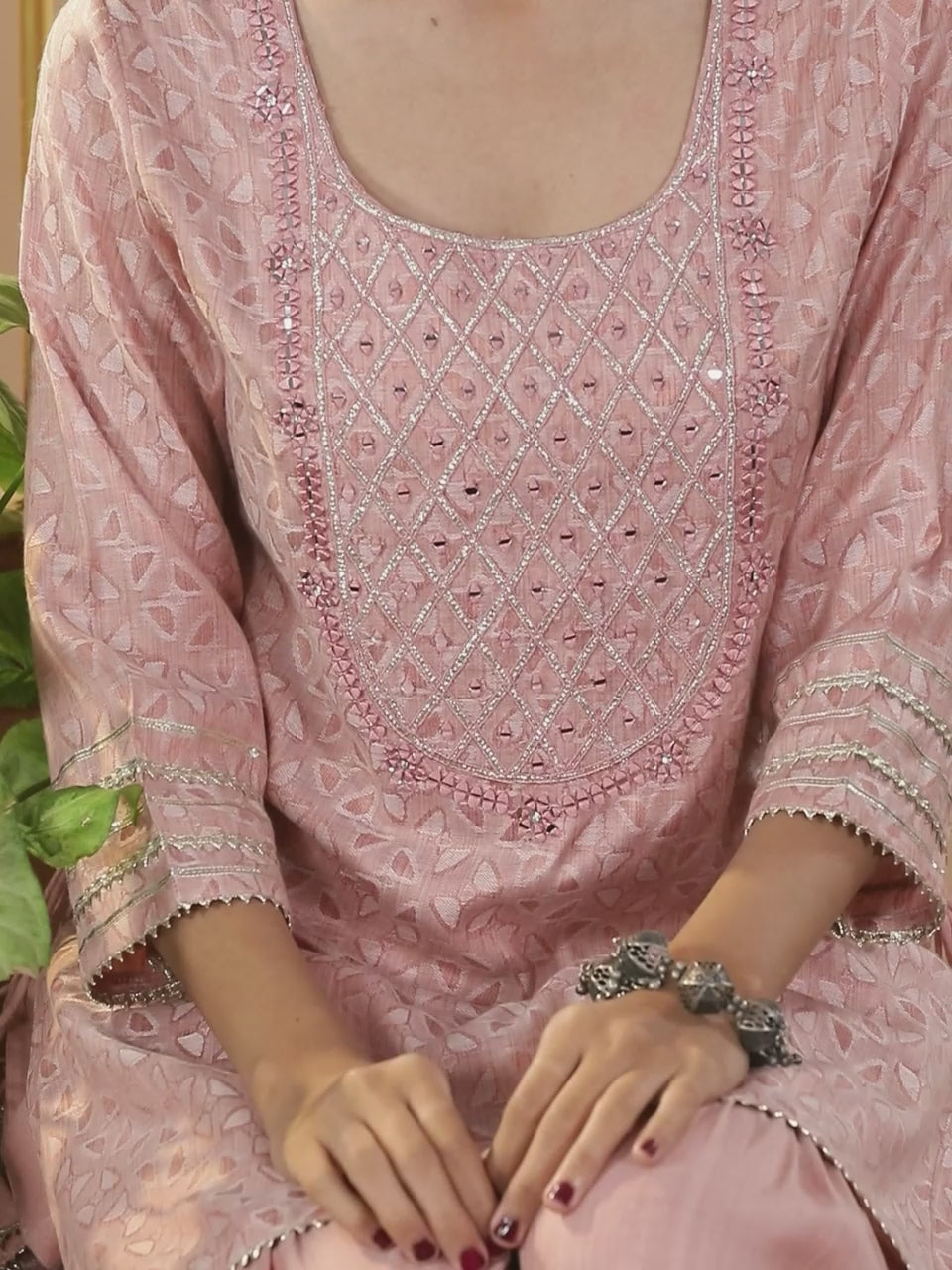  Pink Yoke Design Cotton Straight Sharara Suit Set With Dupatta 