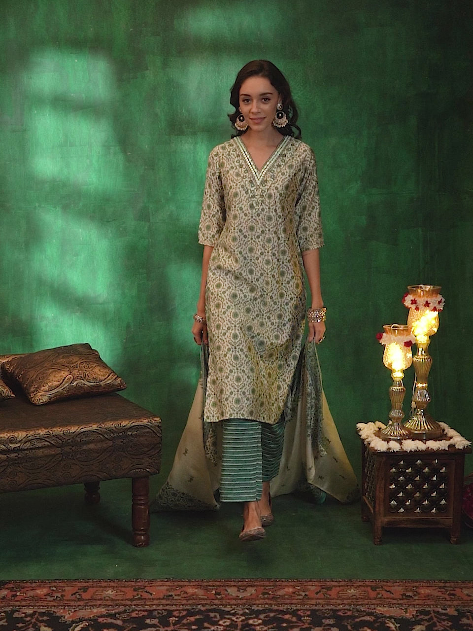  Blue Printed Silk Blend Straight Suit With Dupatta 