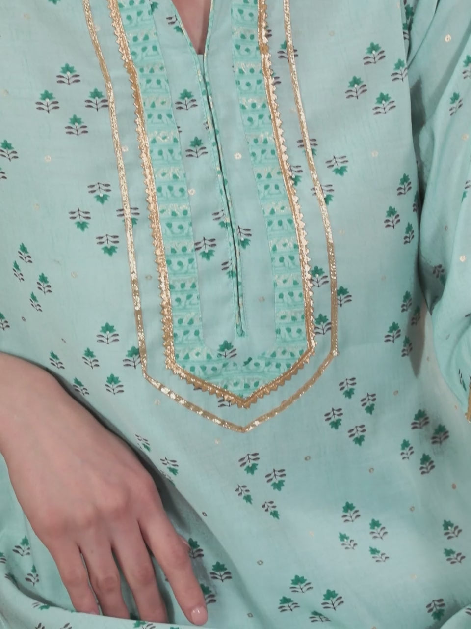  Blue Printed Silk Blend Straight Kurta With Palazzos 