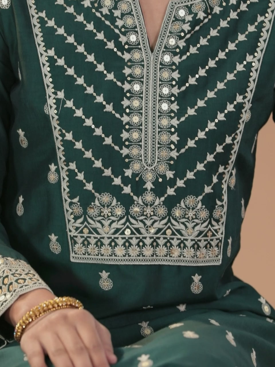 Green Printed Silk Straight Suit With Dupatta