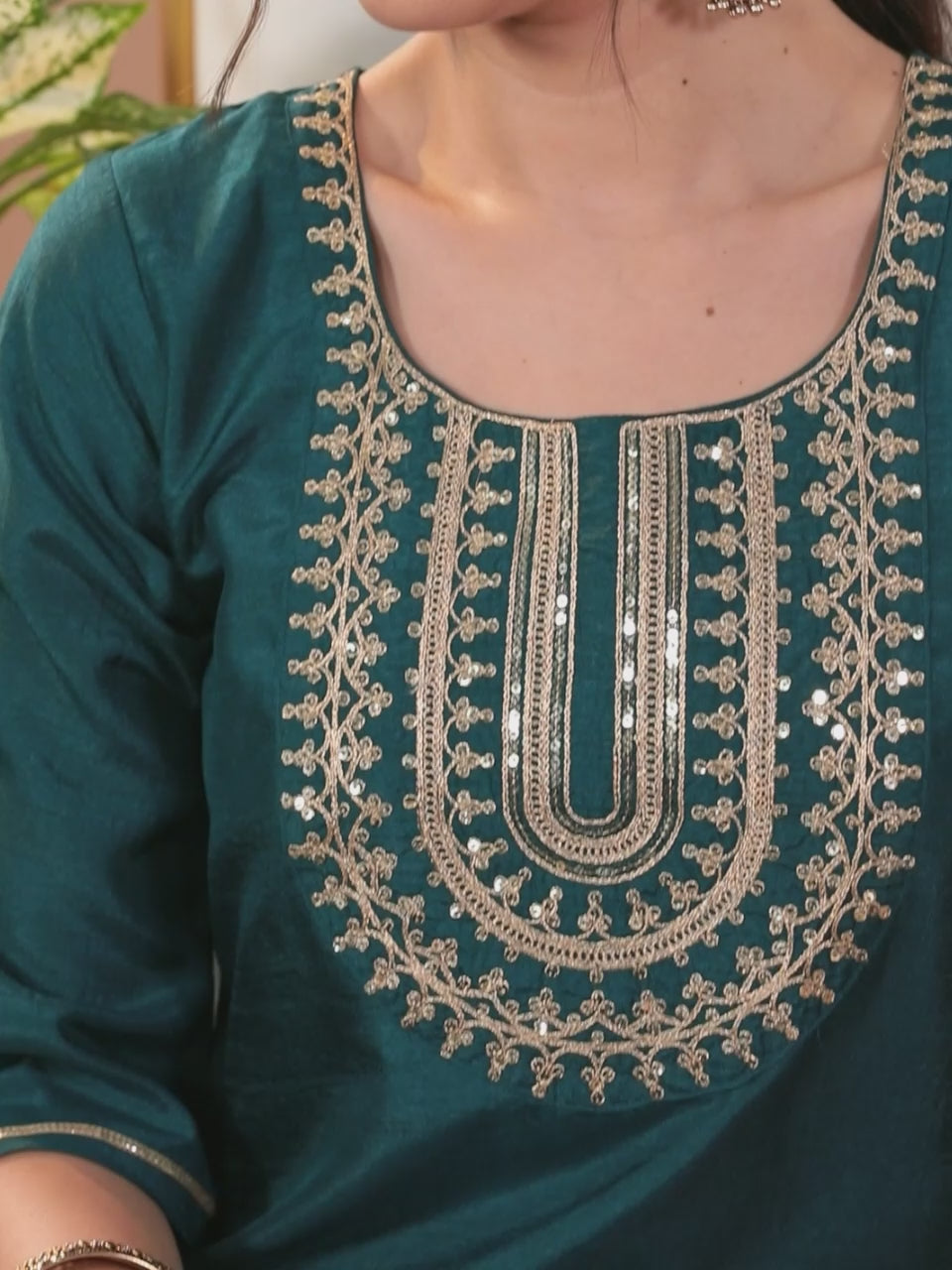  Teal Printed Silk Blend Straight Kurta With Salwar & Dupatta 