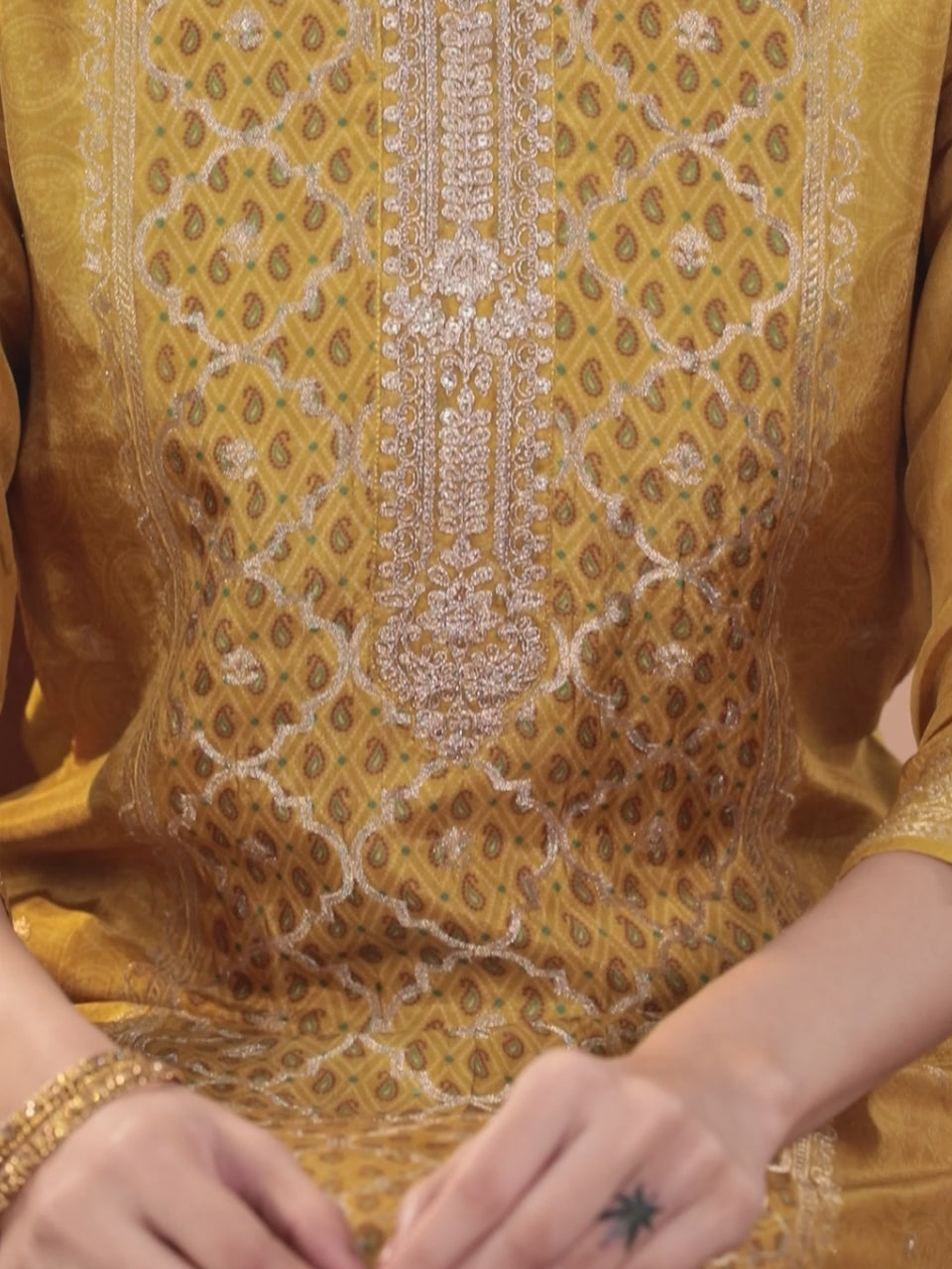  Mustard Woven Design Silk Blend Straight Suit With Dupatta 