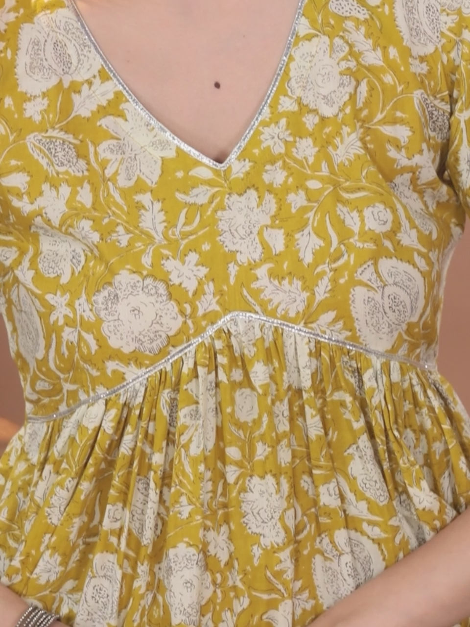  Mustard Printed Cotton A-Line Kurta With Palazzos & Dupatta 