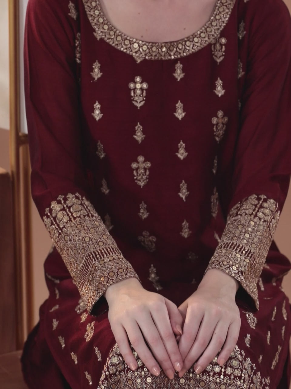Maroon Embroidered Silk Blend Pakistani Suit