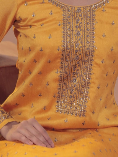 Amber Embroidered Silk Blend Straight Suit With Dupatta