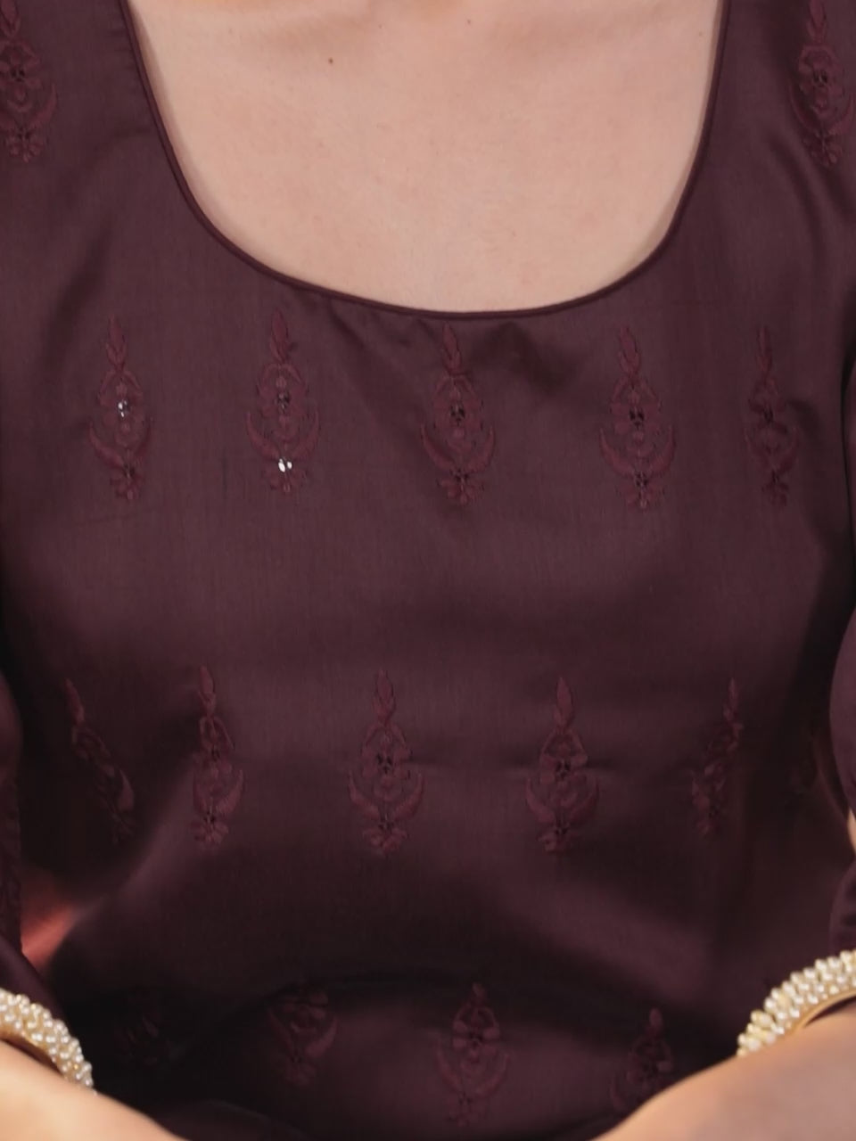  Maroon Embroidered Chanderi Silk Straight Kurta With Trousers & Dupatta 