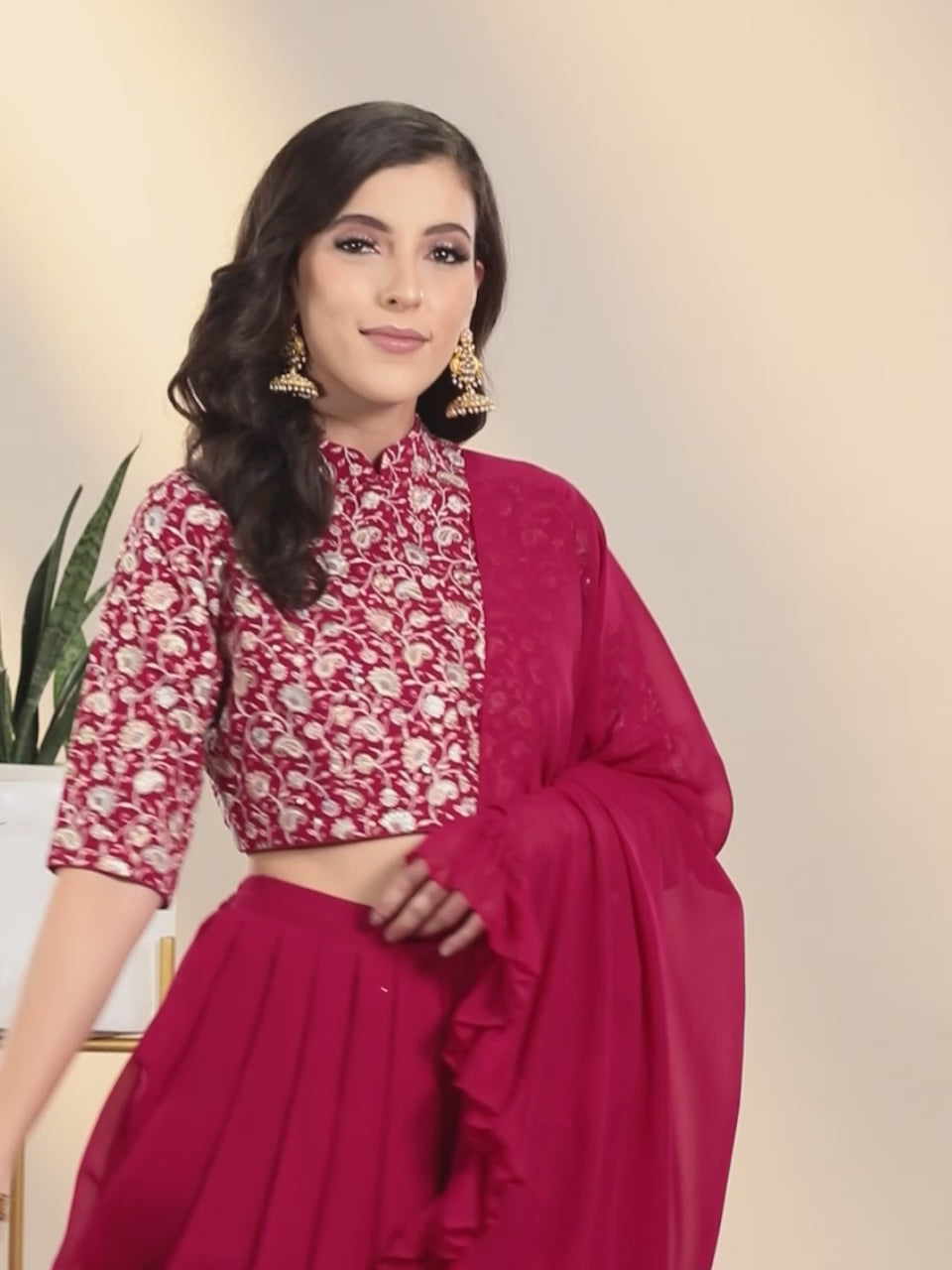  Magenta Embroidered Georgette Dhoti Saree 