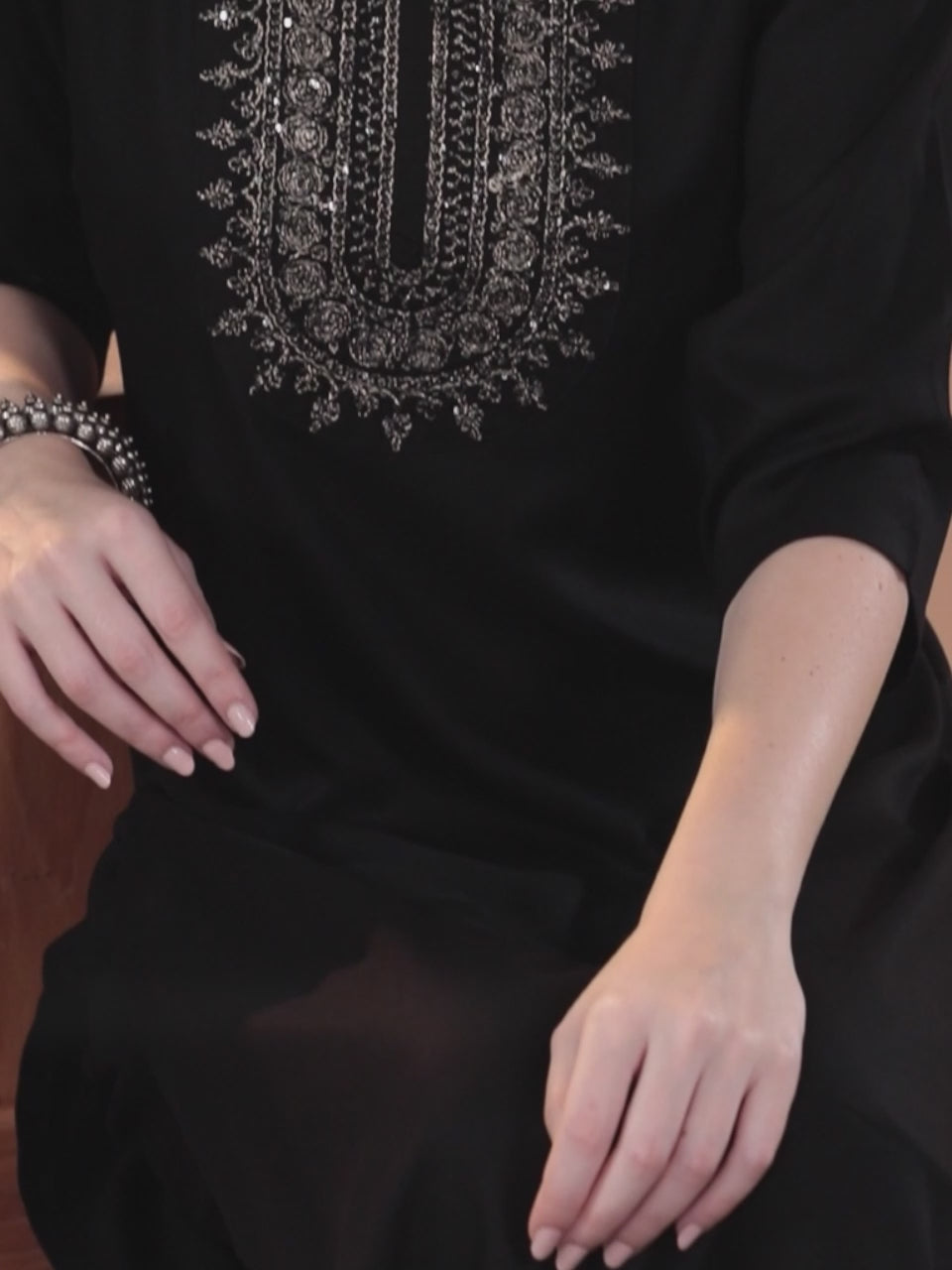  Black Yoke Design Wool Blend Straight Kurta Set 