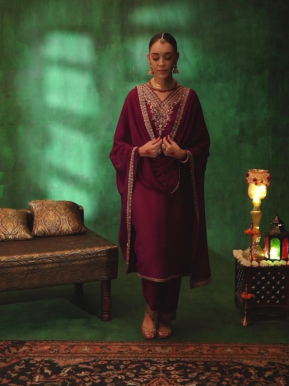  Wine Yoke Design Silk Blend Straight Suit With Dupatta 