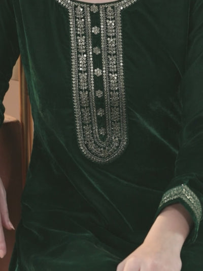 Green Yoke Design Velvet Straight Suit With Dupatta