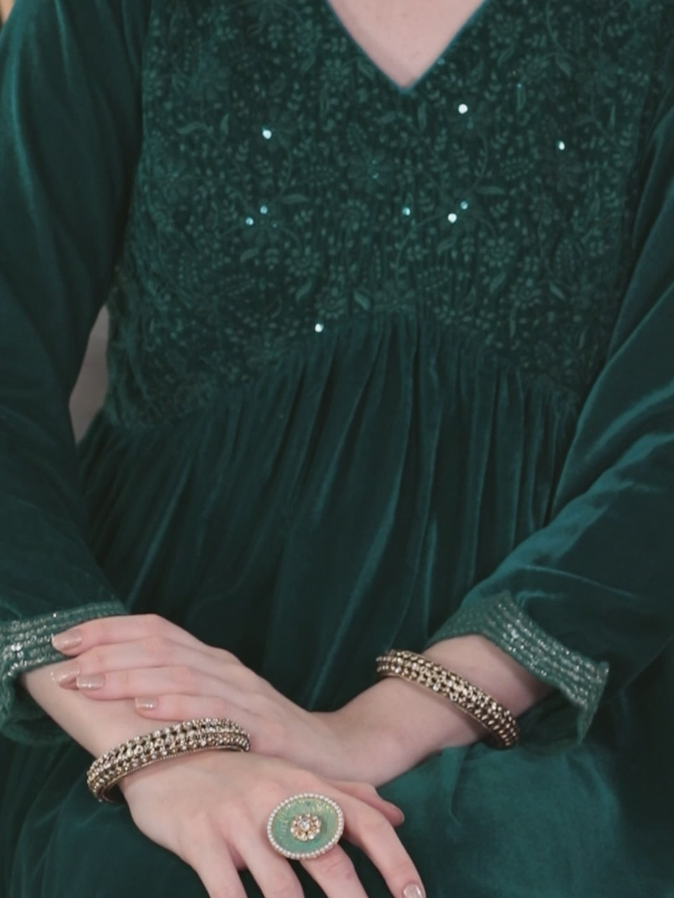  Blue Embroidered Velvet A-Line Kurti With Sharara & Dupatta 