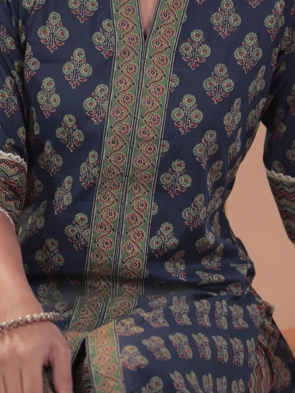  Blue Printed Cotton Straight Suit With Dupatta 