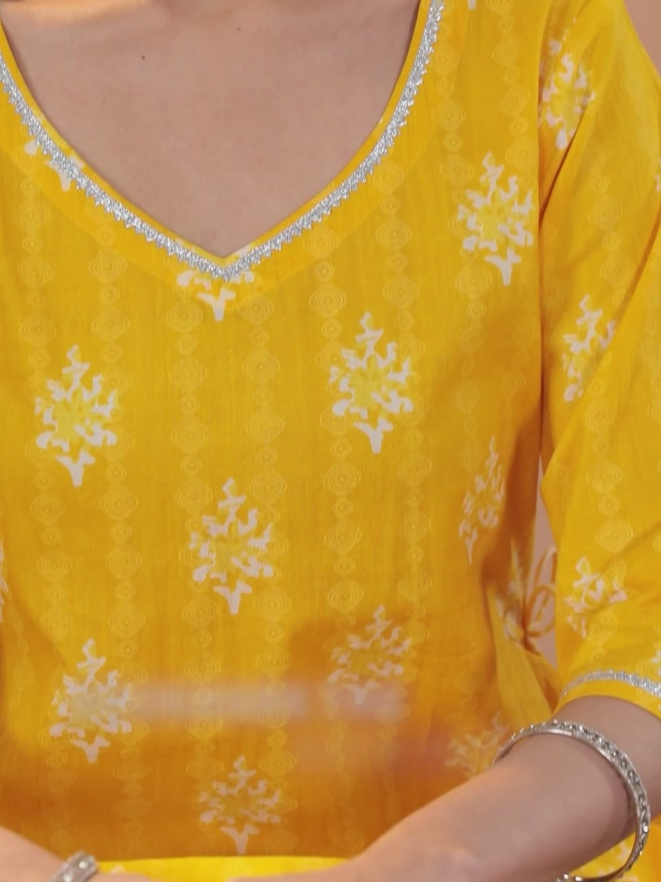  Yellow Printed Cotton Straight Kurta With Skirt & Dupatta 