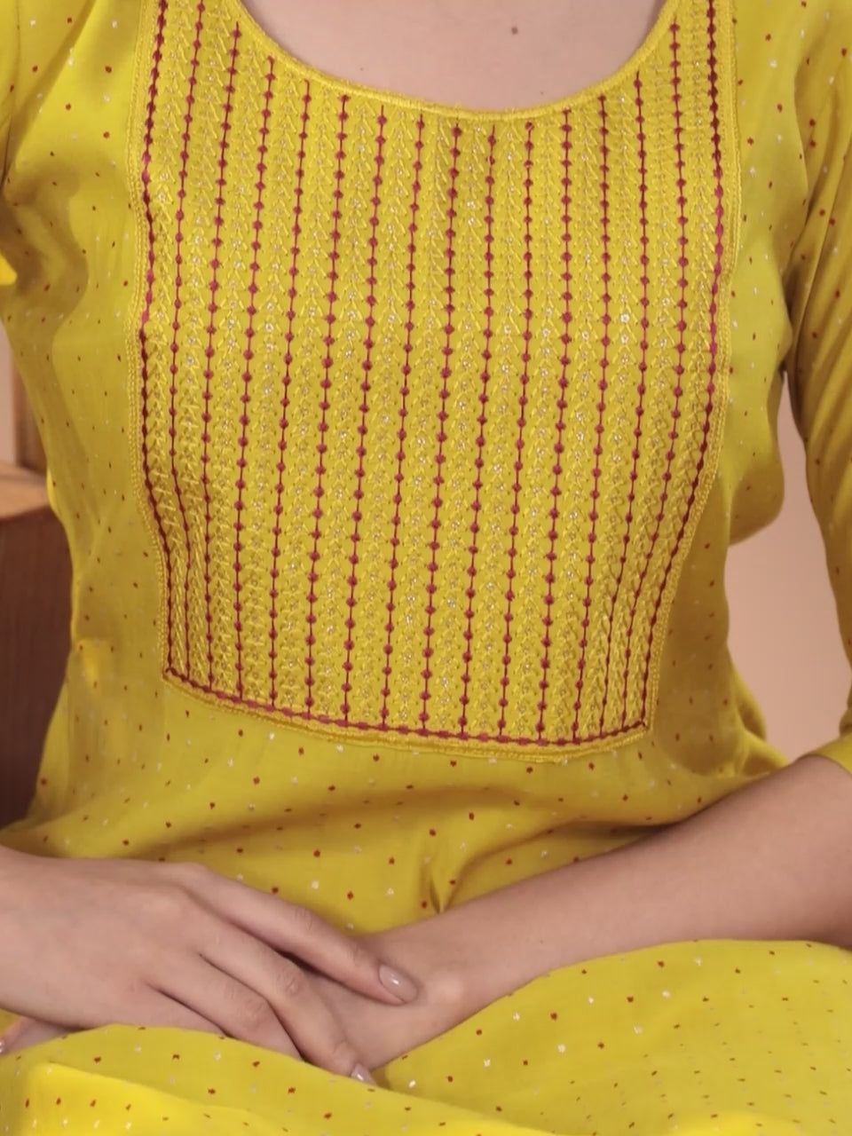  Yellow Printed Silk Blend Straight Kurta With Trousers & Dupatta 