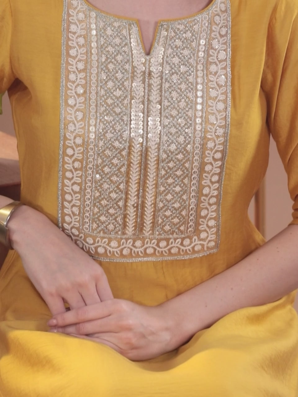  Mustard Yoke Design Silk Blend Straight Suit With Dupatta 