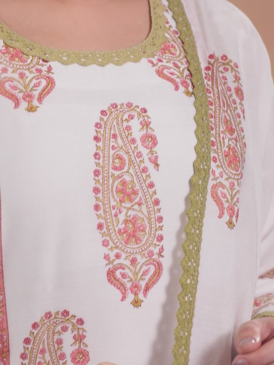  Off-White Printed Chanderi Silk Straight Kurta With Trousers & Dupatta 