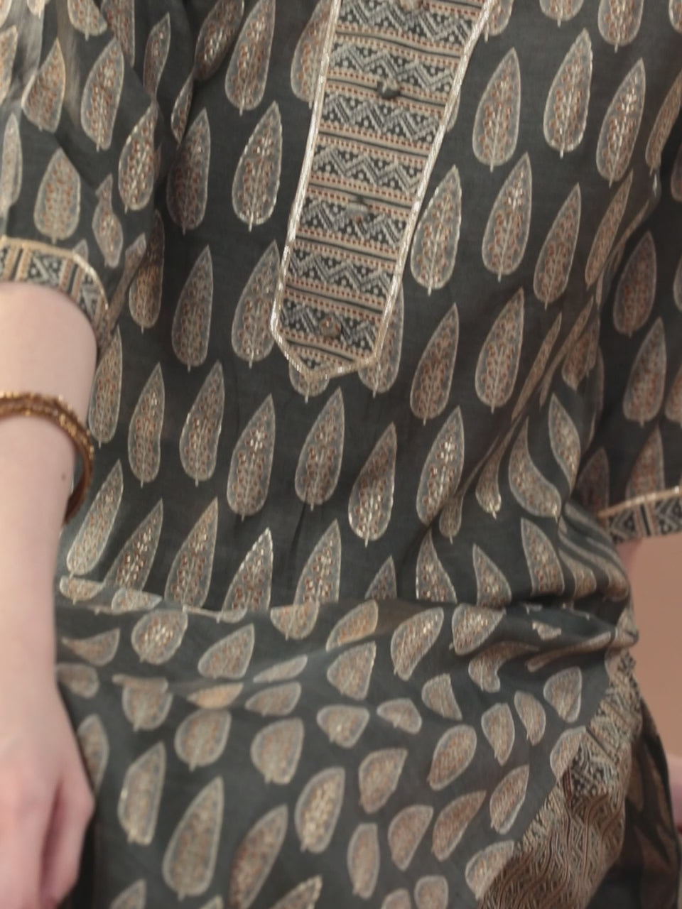  Olive Printed Silk Blend Straight Kurta Set 