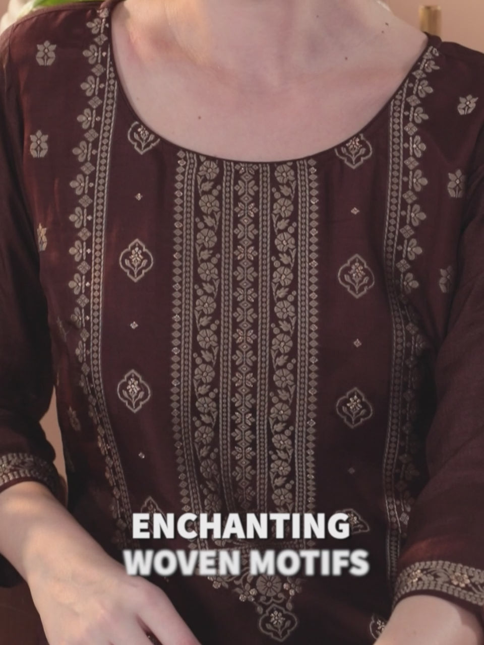  Brown Woven Design Silk Blend Straight Suit With Dupatta 
