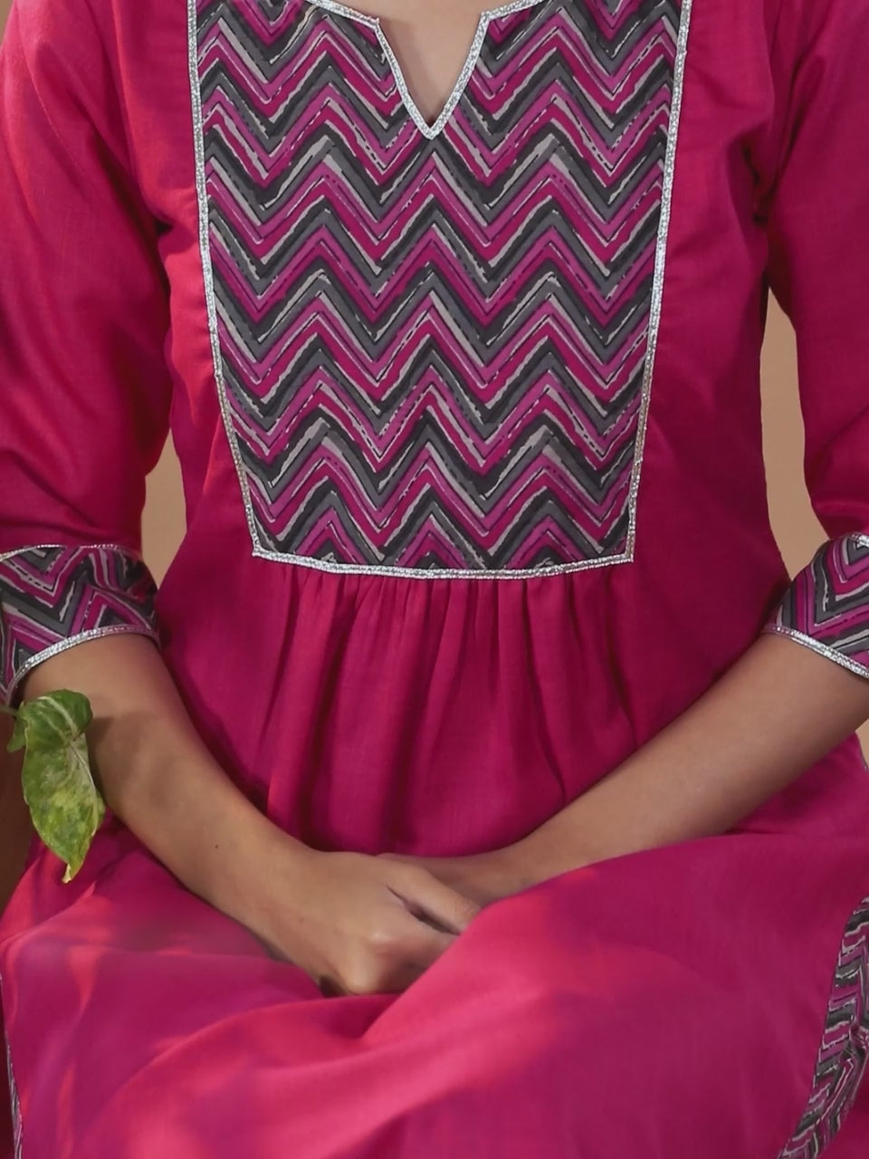  Pink Yoke Design Cotton Straight Kurta With Trousers & Dupatta 