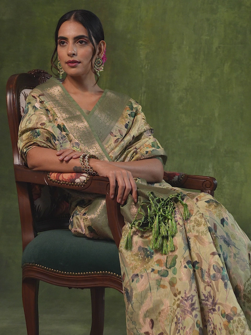 Green Woven Design Brocade Saree With Unstitched Blouse Piece 